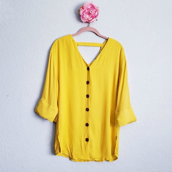 RD & Koko Tops - RD & Koko Mustard Button Down V Neck Blouse
